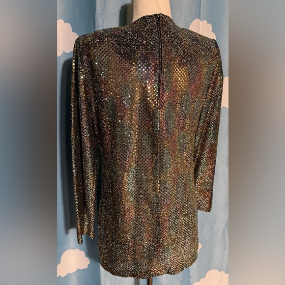Vintage metallic iridescent rainbow sequin top- back zip- 1980s. M - Picture 4 of 7